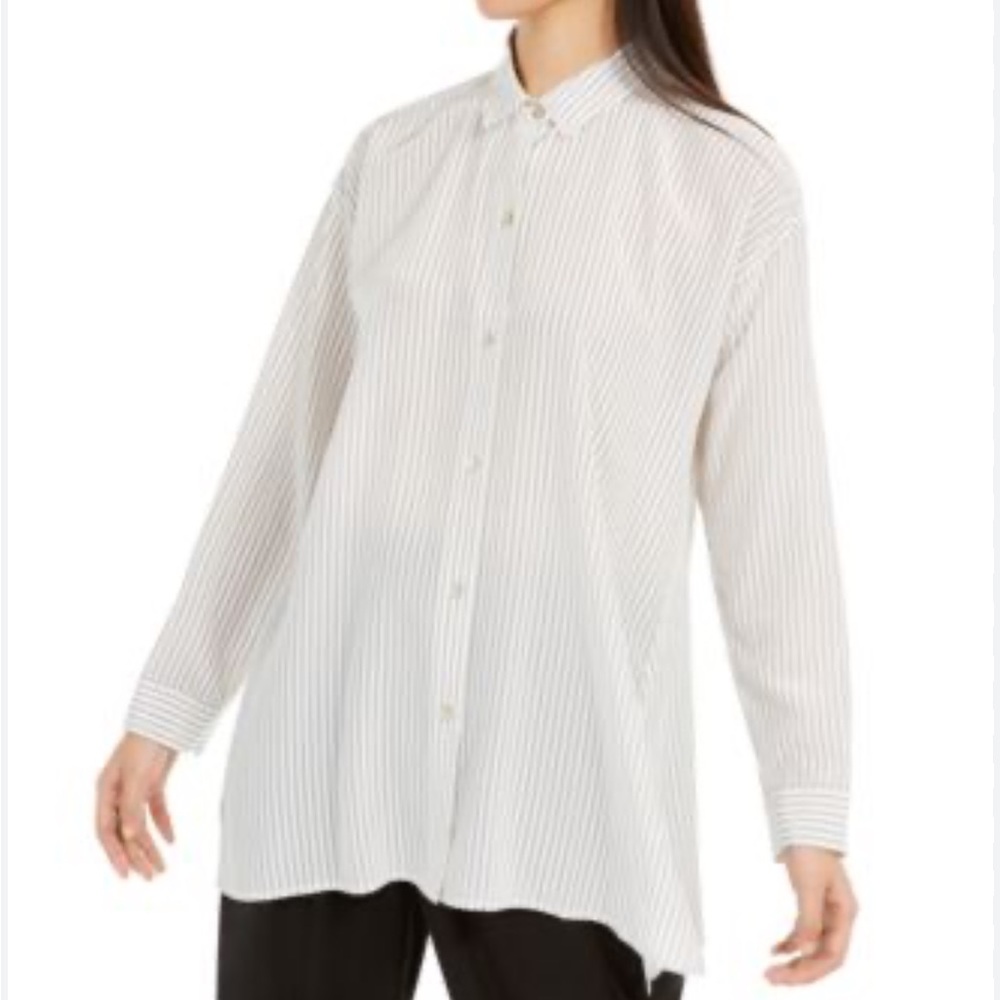 Eileen fisher 100% silk‎ striped button down blouse oversized fit